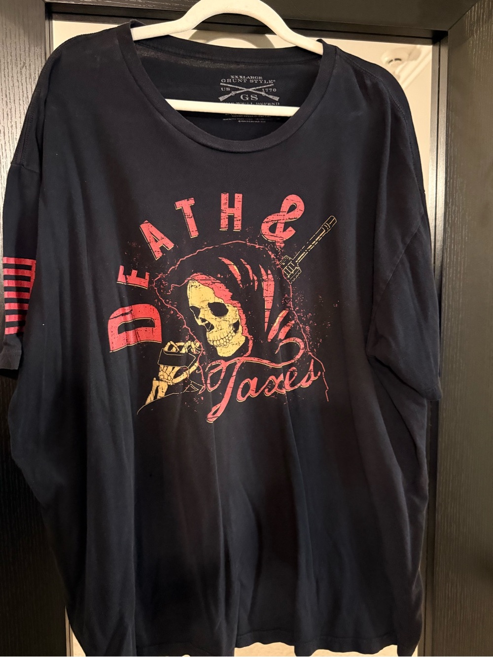 Grunt Style Black Tee with Red and Gold Print